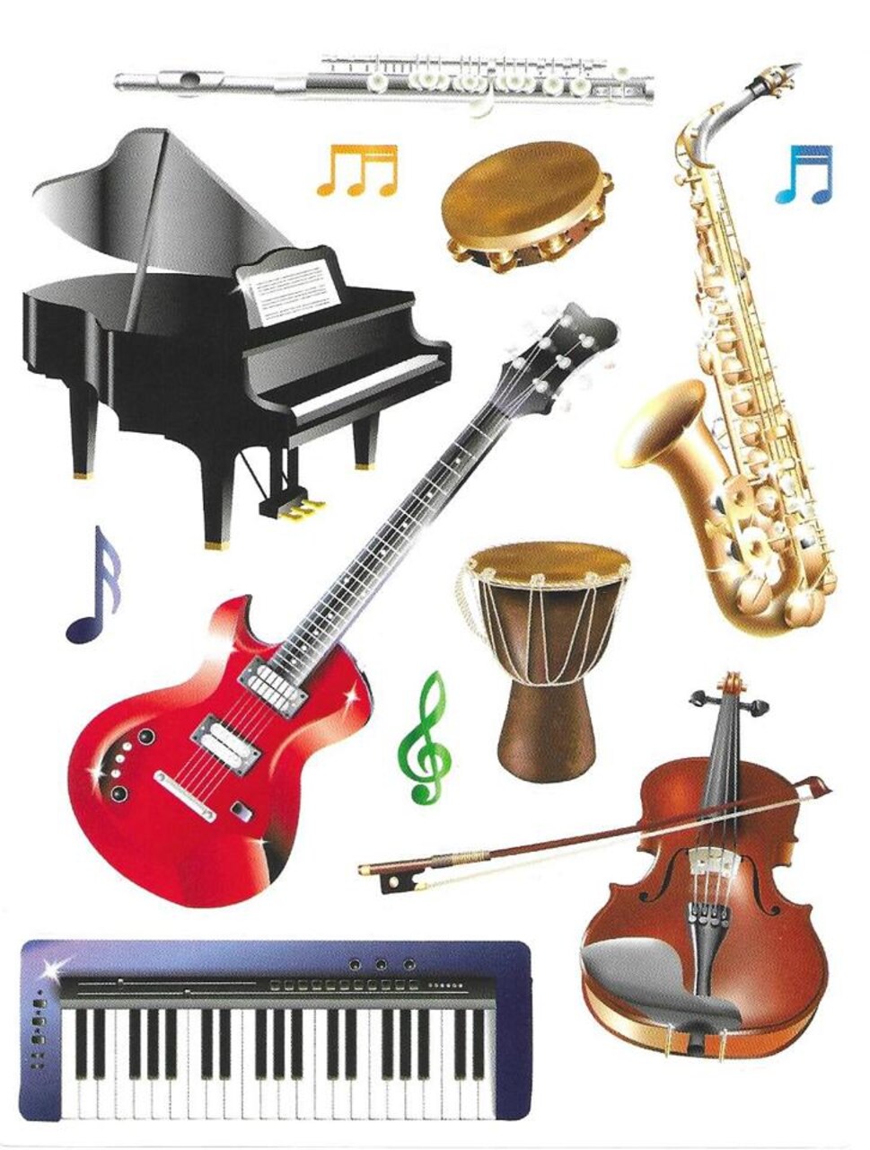 Musical Instruments Stickers – 10 Sheets of Colorful Music Instrument Stickers for Classrooms, Crafts & Rewards